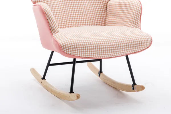 35.5 inch Rocking Chair, Soft Houndstooth Fabric Leather Fabric Rocking Chair for Nursery, Comfy Wingback Glider Rocker with Safe Solid Wood Base for Living Room Bedroom Balcony