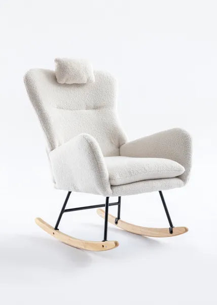 35.5 inch Rocking Chair, Soft Teddy Velvet Fabric Rocking Chair for Nursery, Comfy Wingback Glider Rocker with Safe Solid Wood Base for Living Room Bedroom Balcony