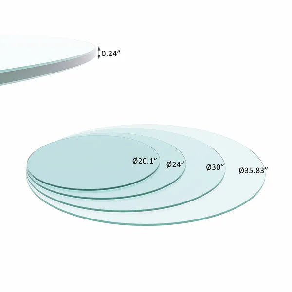 35.8" Round Tempered Glass Table Top Clear Glass 1/4" Thick Flat Polished Edge