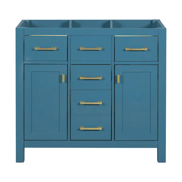 36'' Bathroon Vanity without, Modern Freestanding Single Bathroom Cabinet with 4 Drawers & 2 Cabinets,Storage Cabinet for Bathroom, Solid Wood Frame Vanity Only, Blue (NOT INCLUDE SINK)