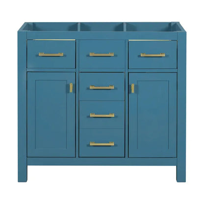 36'' Bathroon Vanity without, Modern Freestanding Single Bathroom Cabinet with 4 Drawers & 2 Cabinets,Storage Cabinet for Bathroom, Solid Wood Frame Vanity Only, Blue (NOT INCLUDE SINK)