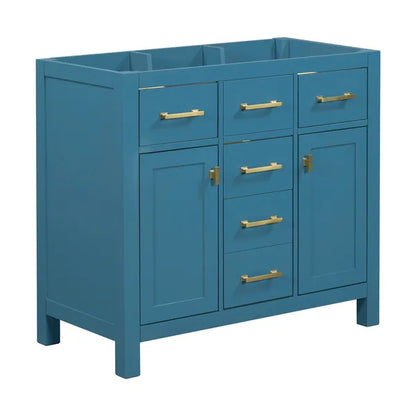 36'' Bathroon Vanity without, Modern Freestanding Single Bathroom Cabinet with 4 Drawers & 2 Cabinets,Storage Cabinet for Bathroom, Solid Wood Frame Vanity Only, Blue (NOT INCLUDE SINK)