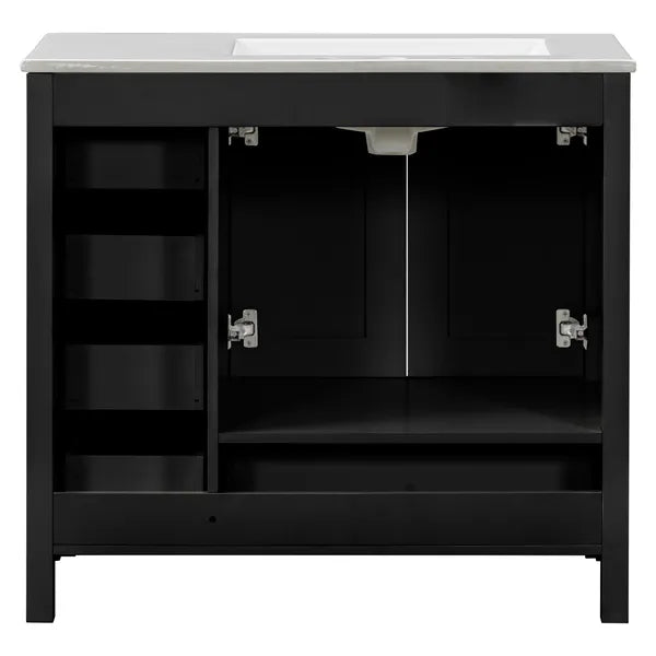 36" Black Bathroom Vanity with Ceramic Sink Combo, Abundant Storage Cabinet -2 Soft close doors and 5 drawers