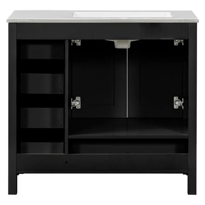 36" Black Bathroom Vanity with Ceramic Sink Combo, Abundant Storage Cabinet -2 Soft close doors and 5 drawers