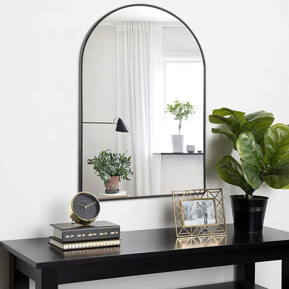 36"*24"Aluminum alloy fine-edged right-angle arched black wall mirror Decorative Bathroom Mirror with Elegant Scalloped Design (Set of 2)