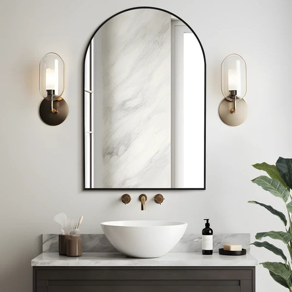 36"x24" Morden Arched Alloy Aluminium Framed Black Wall-Mounted Vanity Mirror Bathroom Vanity Mirror for Bedroom Entryway, Living/Dressing Room