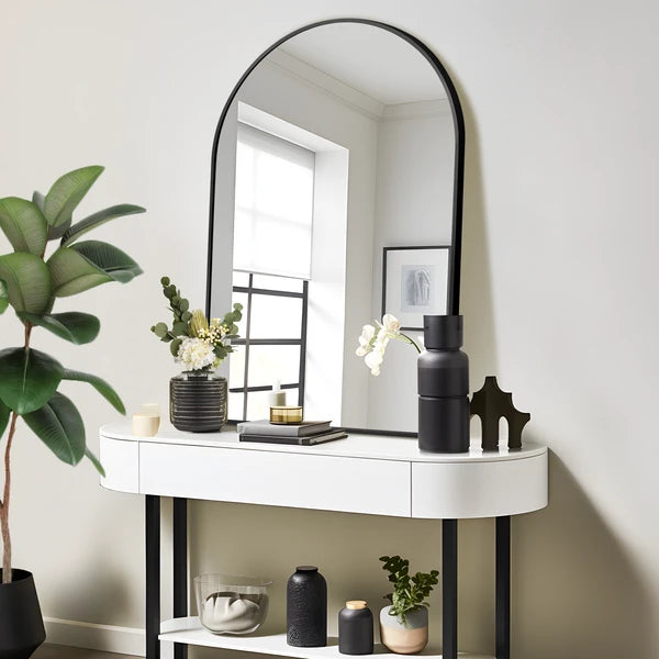 36"x24" Morden Right Angle Arched Black Alloy Aluminium Thin Framed Wall-Mounted Vanity Mirror Bathroom Vanity Mirror for Bedroom Entryway, Living/Dressing Room