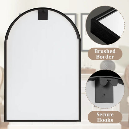 36"x24" Morden Right Angle Arched Black Alloy Aluminium Thin Framed Wall-Mounted Vanity Mirror Bathroom Vanity Mirror for Bedroom Entryway, Living/Dressing Room