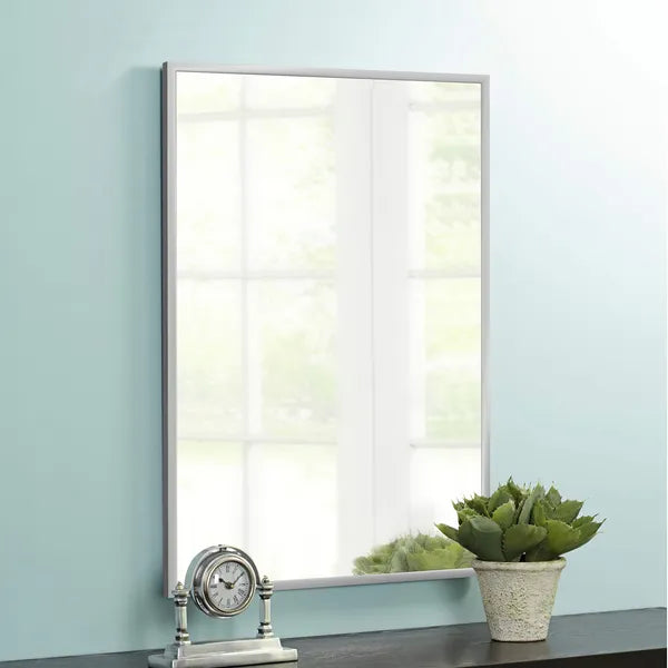 38"*26"Aluminum Alloy Fine-edged Right-angle Rectangular Silver Wall Mirror Decorative Bathroom Mirror with Elegant Scalloped Design