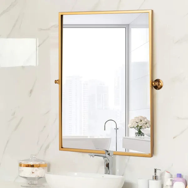 38"*26"iron right-angled rectangular rotating hardware gold wall mirror Decorative Bathroom Mirror with Elegant Scalloped Design