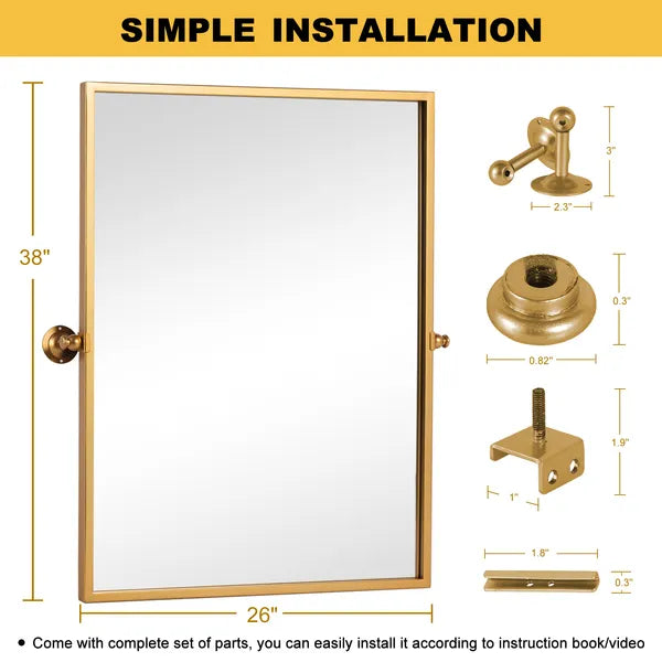 38"*26"iron right-angled rectangular rotating hardware gold wall mirror Decorative Bathroom Mirror with Elegant Scalloped Design