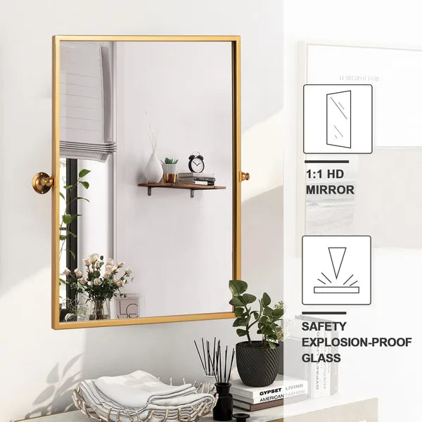 38"*26"iron right-angled rectangular rotating hardware gold wall mirror Decorative Bathroom Mirror with Elegant Scalloped Design