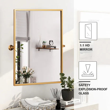 38"*26"iron right-angled rectangular rotating hardware gold wall mirror Decorative Bathroom Mirror with Elegant Scalloped Design