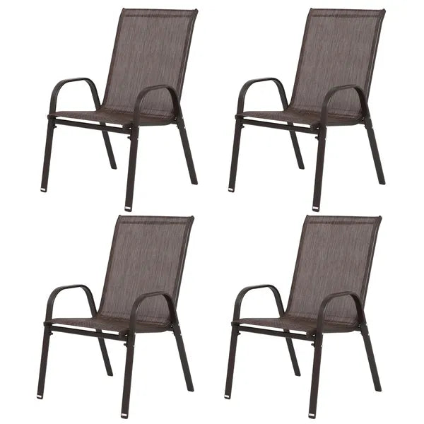 4 Piece Patio Chairs, Outdoor Camping Chairs with Breathable Textilene Fabric, Set of 2 Garden Chairs with Armrest High Backrest for Garden Patio Pool Beach Yard Space Saving ( Brown)