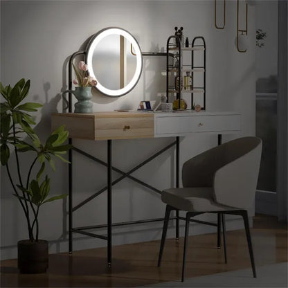 SALE40 inch Makeup Vanity Desk with 3-Mode Lighted Mirror & Wireless Charging Station,Vanity Table with Drawer & 3 Open Shelves for Ample Storage Space,Dressing Table for Bedroom