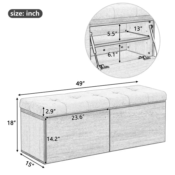 49" Shoe Storage Bench Entryway Shoe Cabinet Storage Ottoman with Padded Seat Cushion and Double Doors for Entryway, Hallway and Bedroom, Dark Grey