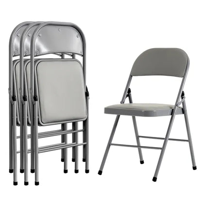 4pcs Elegant Foldable Iron & PVC Chairs for Convention & Exhibition Gray