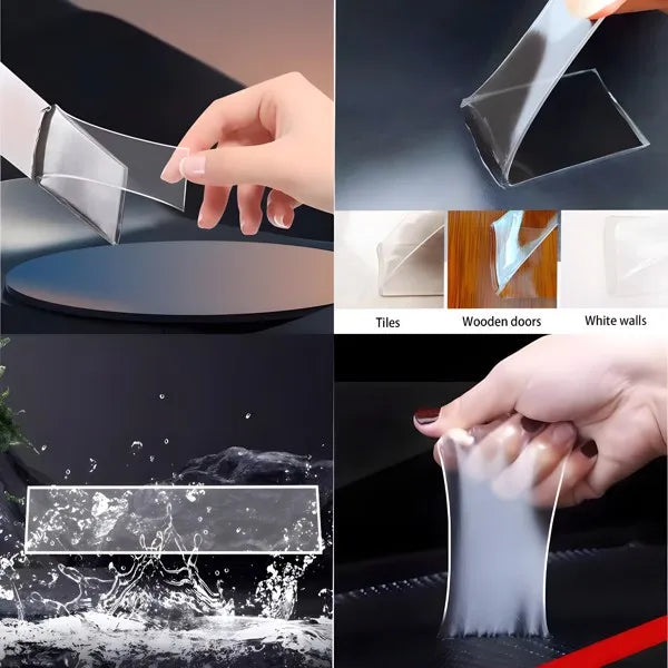 4pcs Strong Nano Double Sided Tape Heavy Duty, Clear Removable Double Sticky Stick Tape Adhesive Strips, No Damage Wall, Reusable Thick Wall mounting 1mm thick * 5cm wide * 3m long