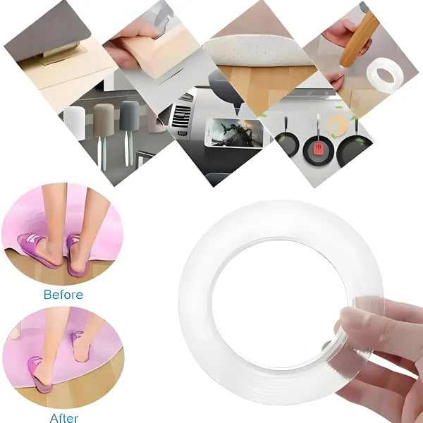 4pcs Strong Nano Double Sided Tape Heavy Duty, Clear Removable Double Sticky Stick Tape Adhesive Strips, No Damage Wall, Reusable Thick Wall mounting 1mm thick * 5cm wide * 3m long