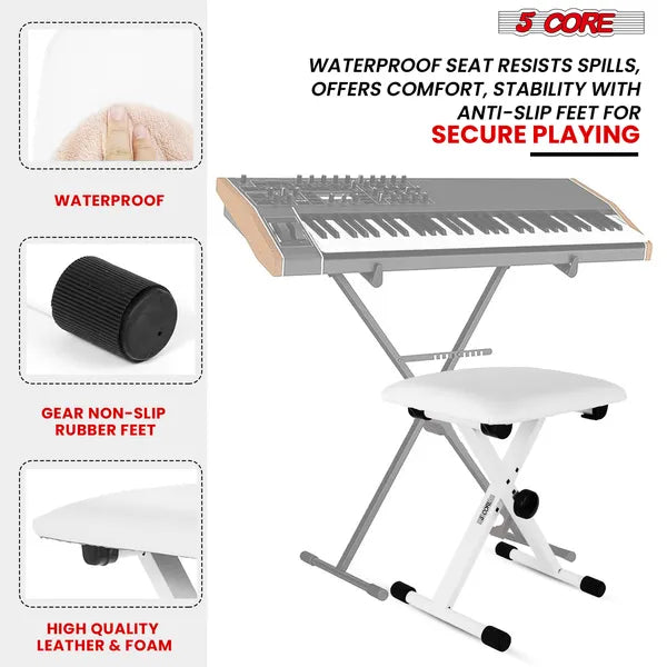 5 Core Keyboard Bench X Style Piano Stool Padded Adjustable Keyboards Chair - KBB 02 WH