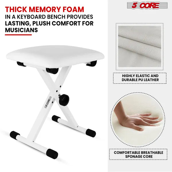 5 Core Keyboard Bench X Style Piano Stool Padded Adjustable Keyboards Chair - KBB 02 WH