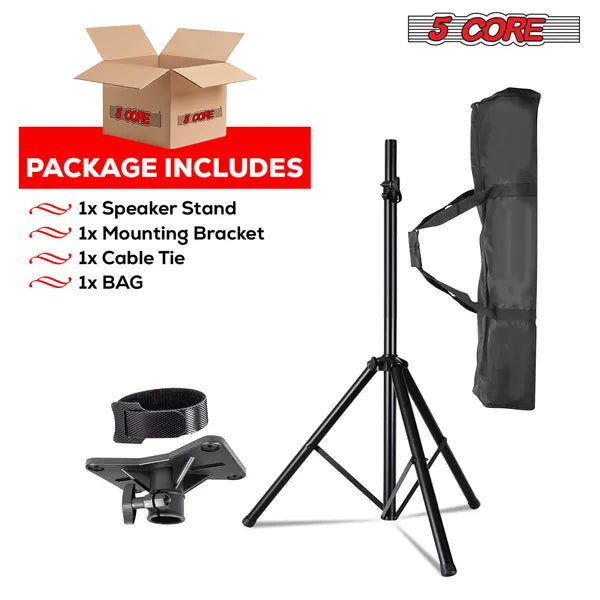 5 Core Speaker Stand Tripod Floor Heavy Duty Adjustable Up to 72 Inch DJ Studio Monitor Stands Pole Mount - SS HD 1PK BLK BAG