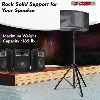 5 Core Speaker Stand Tripod Floor Heavy Duty Adjustable Up to 72 Inch DJ Studio Monitor Stands Pole Mount - SS HD 1PK BLK BAG