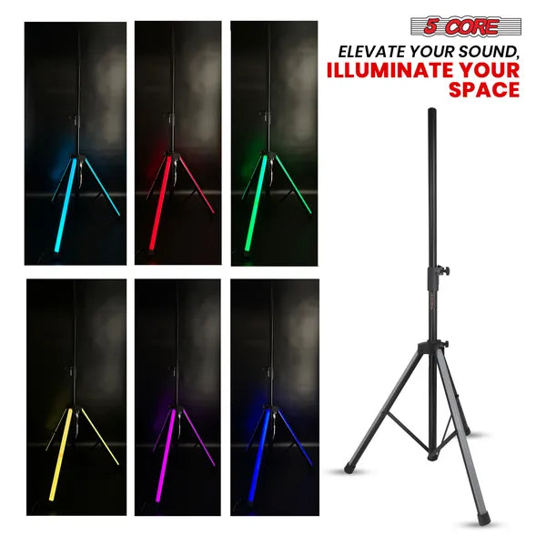 5 Core Speaker Stand Tripod Floor with RGB LED Lights Heavy Duty Adjustable Up to 72 Inch DJ Studio Monitor Stands Pole Mount - SS HD LGT