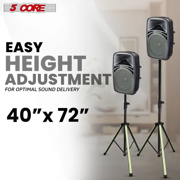 5 Core Speaker Stand Tripod Floor with RGB LED Lights Heavy Duty Adjustable Up to 72 Inch DJ Studio Monitor Stands Pole Mount - SS HD LGT