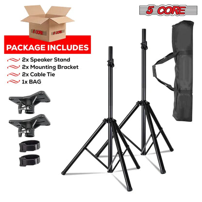 5 Core Speaker Stand Tripod Pair Floor Heavy Duty Adjustable Up to 72 Inch DJ Studio Monitor Stands Pole Mount - SS HD 2PK BLK BAG