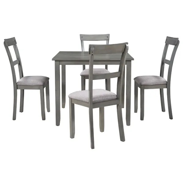 5 Piece Dining Table Set Industrial Wooden Kitchen Table and 4 Chairs for Dining Room (Grey)