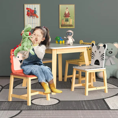 5 Piece Kiddy Table and Chair Set , Kids Wood Table with 4 Chairs Set Cartoon Animals (bigger table) (3-8 years old)