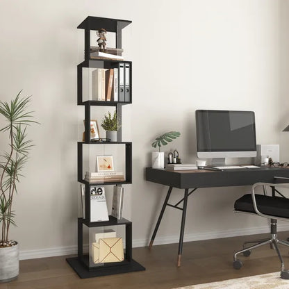 5 tier Rotating Bookshelf, Floor Rack Simple Bookcase with Acrylic plate Student Multi-Function Creative Bookshelf for Living Room with anti-toppling base