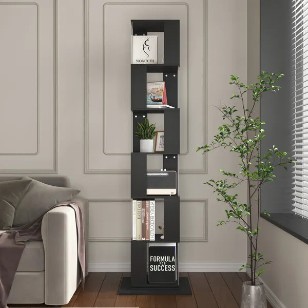 5 tier Rotating Bookshelf, Floor Rack Simple Bookcase with Acrylic plate Student Multi-Function Creative Bookshelf for Living Room with anti-toppling base