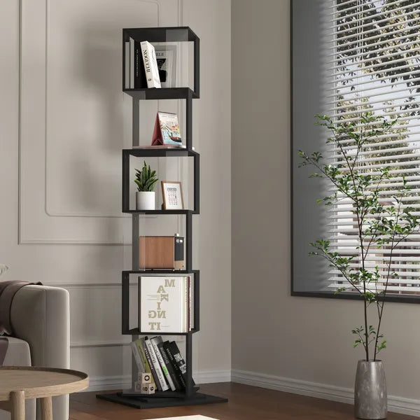 5 tier Rotating Bookshelf, Floor Rack Simple Bookcase with Acrylic plate Student Multi-Function Creative Bookshelf for Living Room with anti-toppling base