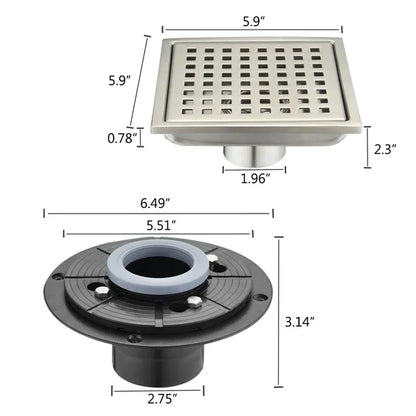 6 Inch Square Shower Floor Drain