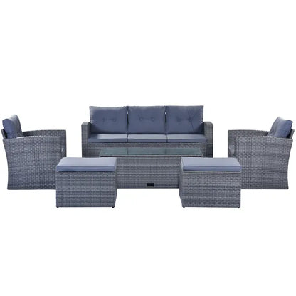 6-piece All-Weather Wicker PE rattan Patio Outdoor Dining Conversation Sectional Set with coffee table, wicker sofas, ottomans, removable cushions