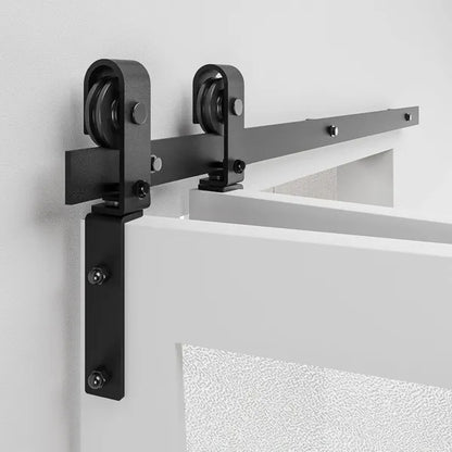 60" Bi-Folding Sliding Barn Door Hardware Kit for 4 Doors,Smoothly&Quietly,Black Track J Shape Roller-[Doors not Included]