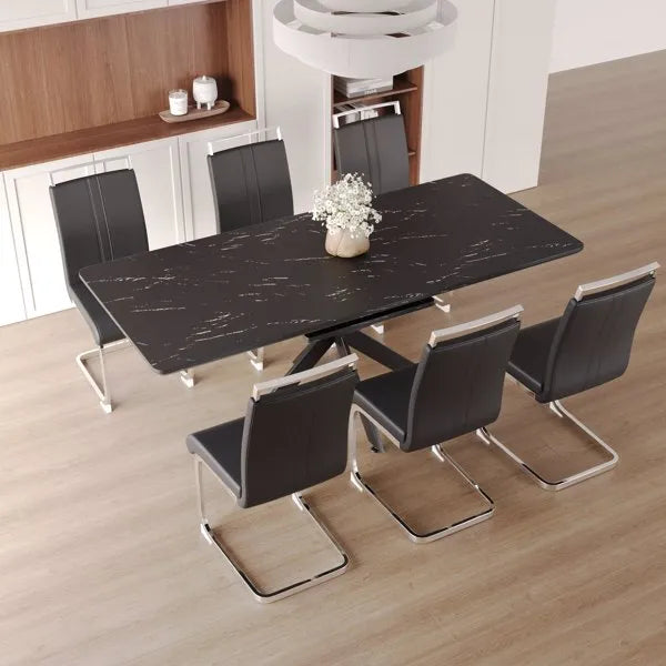 62.4" extendable 78.15" dining Table Set for 6-8 Person for Dining Room, 6 C-shaped Tube Soft padded armless dining chair and Very large Dining Room Table Kitchen Table Chair Set with metal Legs