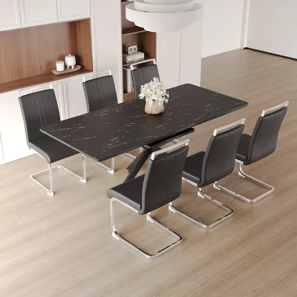 62.4" extendable 78.15" dining Table Set for 6-8 Person for Dining Room, 6 C-shaped Tube Soft padded armless dining chair and Very large Dining Room Table Kitchen Table Chair Set with metal Legs