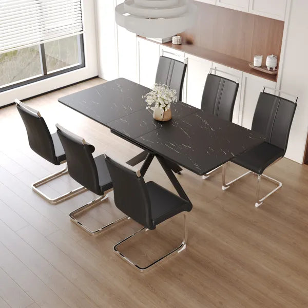 62.4" extendable 78.15" dining Table Set for 6-8 Person for Dining Room, 6 C-shaped Tube Soft padded armless dining chair and Very large Dining Room Table Kitchen Table Chair Set with metal Legs