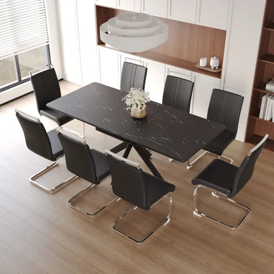 62.4" extendable 78.15" dining Table Set for 6-8 Person for Dining Room, 8 C-shaped Tube Soft padded armless dining chair and Very large Dining Room Table Kitchen Table Chair Set with metal Legs