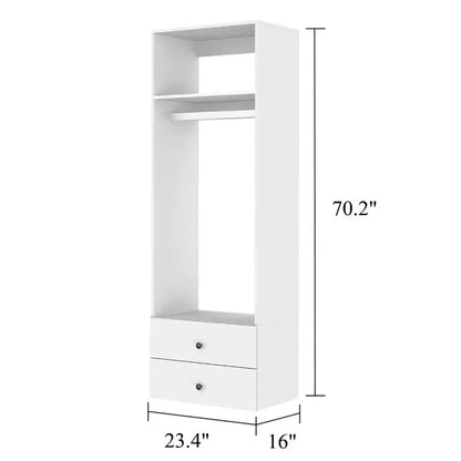 70.2"H Livelylodge Wooden Modular Closet Organizer:Modern Open Wardrobe Closet System with 2 Drawers for Bedroom&Coatroom White Finish