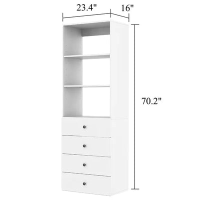 70.2"H Livelylodge Wooden Modular Closet Organizer:Modern Open Wardrobe Closet System with 4 Drawers for Bedroom&Coatroom White Finish