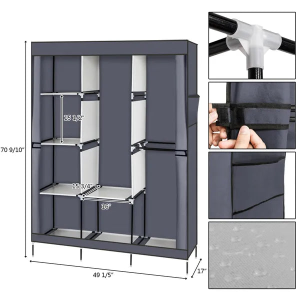 71" Portable Closet Wardrobe Clothes Rack Storage Organizer with Shelf Gray