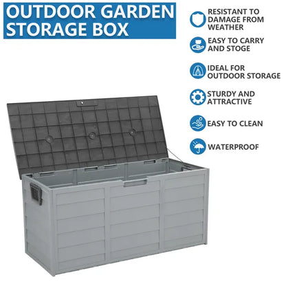 75gal 260L Outdoor Garden Plastic Storage Deck Box Chest Tools Cushions Toys Lockable Seat