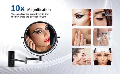 8-inch Wall Mounted Makeup Vanity Mirror, 1X / 10X Magnification Mirror, 360° Swivel with Extension Arm