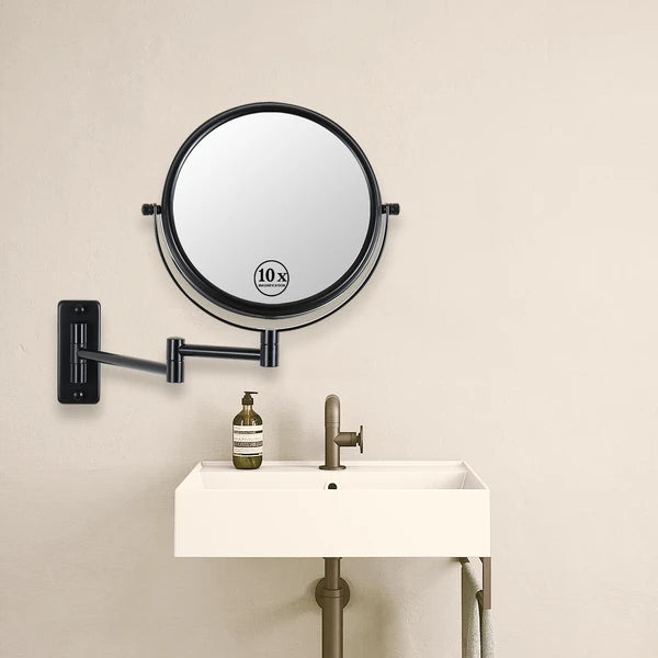 8-inch Wall Mounted Makeup Vanity Mirror, 1X / 10X Magnification Mirror, 360° Swivel with Extension Arm