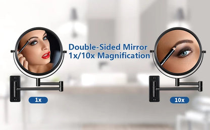 8-inch Wall Mounted Makeup Vanity Mirror, 1X / 10X Magnification Mirror, 360° Swivel with Extension Arm