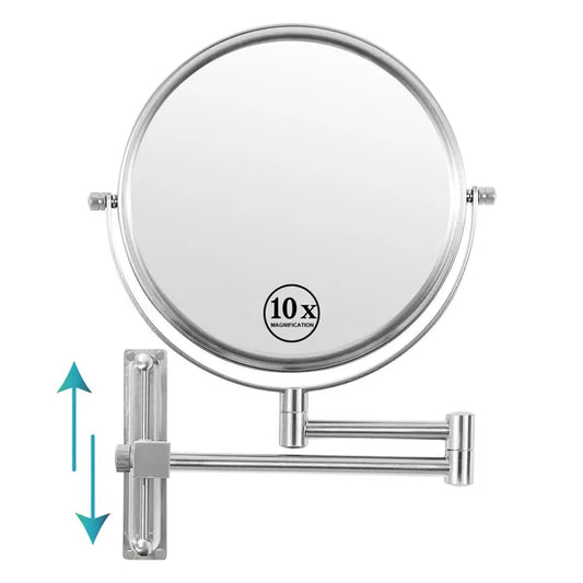 8-inch Wall Mounted Makeup Vanity Mirror, Height Adjustable, 1X / 10X Magnification Mirror, 360° Swivel with Extension Arm